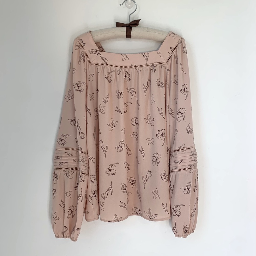 Lauren Conrad Square Neck Peasant Top Puff Sleeve